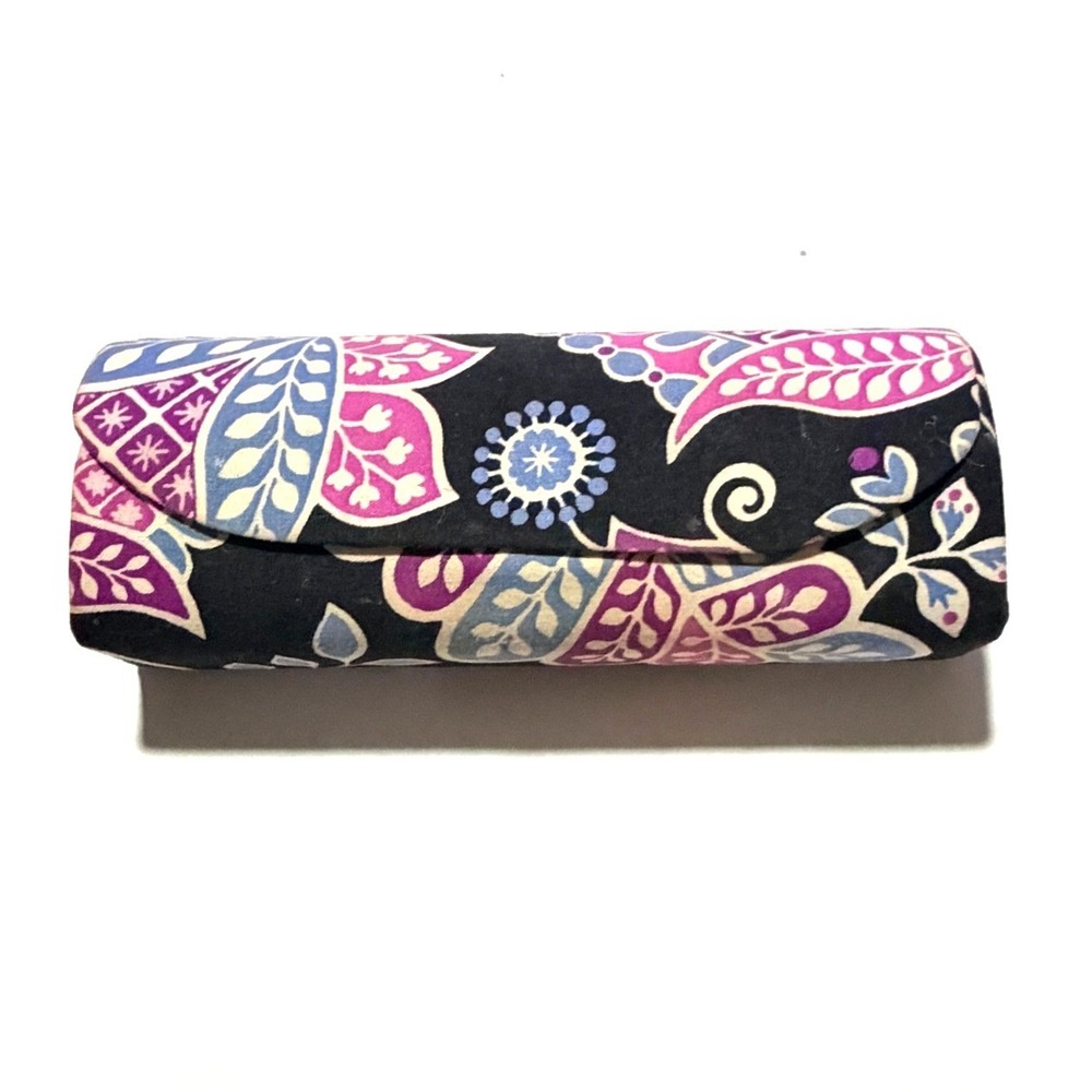 Vera Bradley Eyeglass Case Alpine Floral Paisley Black Purple Hard Shell Boho
